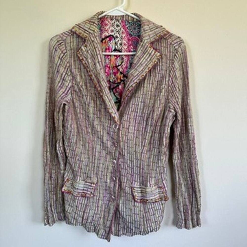 Women's SMALL Beaded Embellished Blazer Button Up Long Sleeve Glam Recency